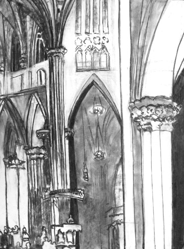 St Patrick's Cathedral, The Homily; 
Willow Charcoal/Paper, 2015; 
24 x 18  in.